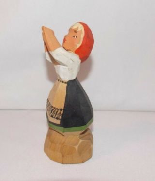 Vintage Norway Carved Wood Girl Woman Figure Henning ? Handmade Missing Horn 