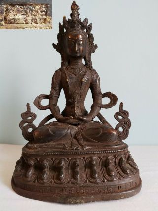 Antique Chinese Tibetan Bronze Buddha 12  Signed
