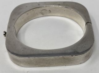 Vintage Mexico Sterling Silver Mid Century Modernist Hinged Bangle Bracelet