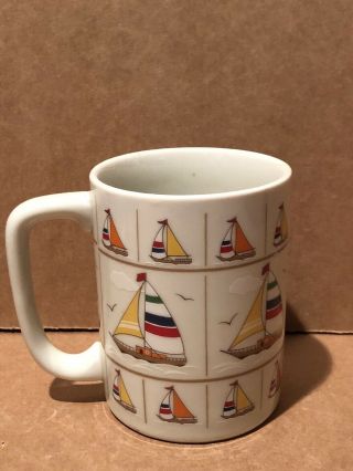 Vintage Otagiri Sailboat Seagull Colorful Mug Coffee Cup Japan Sailing Regatta