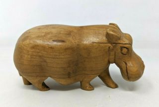 Vtg Mcm Hand Carved Natural Teak Wood Hippo Hippopotamus Figurine Sculpture Tt20