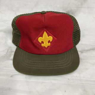 Vintage Boy Scouts Of America Baseball Snapback Hat Cap Patch S/m Green Red