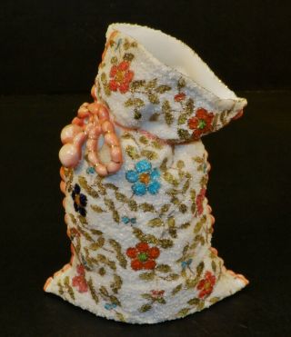 Rare Antique Nippon Coralene Art Pottery Satchel Pouch Sack Bag Vase Unique