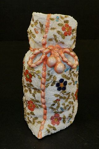 Rare Antique Nippon Coralene Art Pottery Satchel Pouch Sack Bag Vase UNIQUE 2