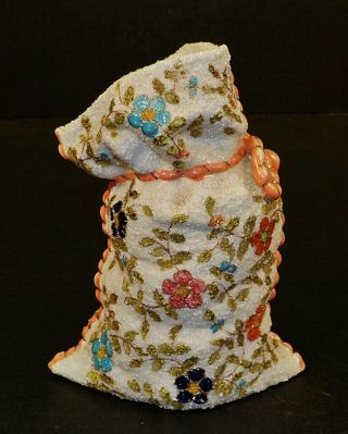 Rare Antique Nippon Coralene Art Pottery Satchel Pouch Sack Bag Vase UNIQUE 3