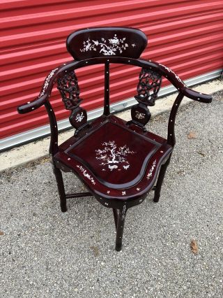 Antique Chinese Rosewood Hand Made Corner Chair Inlaid Mother Of Pearl