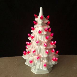 True Vintage Holland Mold White Ceramic Christmas Tree 11.  5 " Red Bulbs