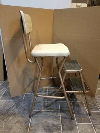 Vintage Mid Century Modern Cosco Kitchen Chair Seat Step Stool Vinyl