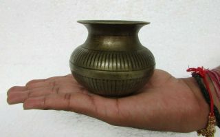 Old Brass Handcrafted Unique Shape Engraved Holy Water Pot,  Collectible