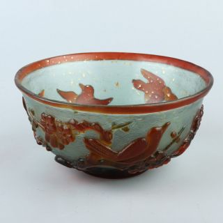 Chinese Exquisite Handmade Flower Bird Pattern Glass Bowl
