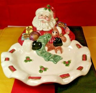 Fitz & Floyd Santa Claus With Toys Serving Dish 5 " Tall 9 " Wide