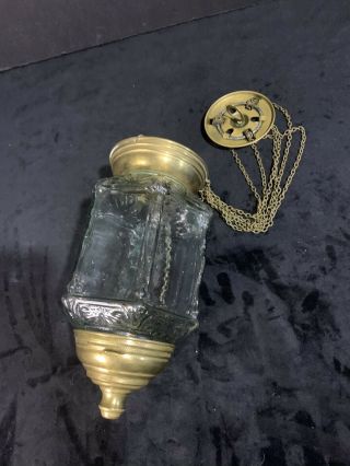 Vintage Antique Glass Hanging Lamp Pulley Cover & Chain Separator Brass?religion