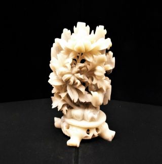 Vintage Chinese Hand Carved Soapstone Sculpture Of Chrysanthemum Flowers