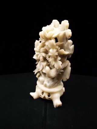 Vintage Chinese Hand Carved Soapstone Sculpture of Chrysanthemum Flowers 2