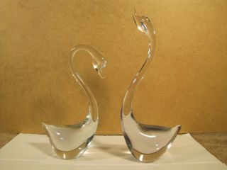 (2) Vintage Acc American Cut Crystal Swans Clear Glass Hand Crafted