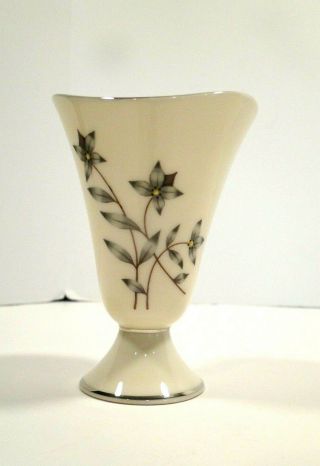 Small Lenox Bud Vase Floral Motif Silver Trim,  Translucent Porcelain