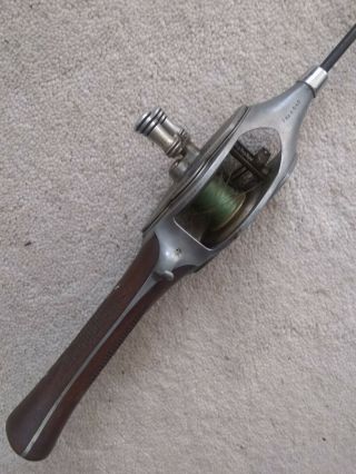Vintage Hurd Caster Fishing Reel Rod Serial 38005 Ac Walnut Pistol Grip