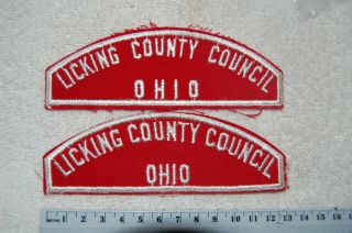 2 Different Boy Scout Red & White Licking County Council Ohio Strip Patches