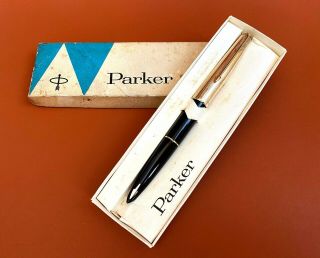 Vintage Parker 61 Black Fountain Pen W/original Box,  Usa (ar3451)