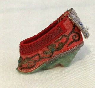 Antique Chinese Lotus Bound Foot Feet Shoe Pink Silk Embroidered Tiny Miniature
