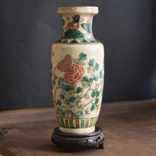 Chinese Famille Verte Crackle Ware Vase Nanking Style,  Late Qing / Republic