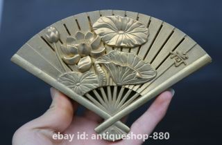 6.  5 " Chinese Fengshui Brass Gild Lotus Flower Fan - Shaped Incense Burner Censer