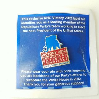 Rnc Republican National Committee Victory 2012 Lapel Pin