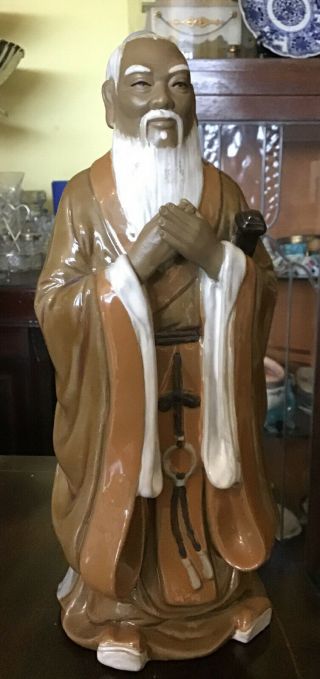 12” Tall Vintage Chinese Mud Man Style Glazed Figure.