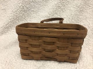 Longaberger Hand Woven Basket 1991 9 “x 5” X 5” With Hanger And Strap