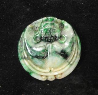 Fine Old Chinese Natural Green And White Hand Carving Jadeite Emerald Pendant
