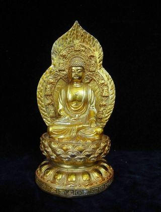 Old Chinese Gilt Bronze Shakyamuni Buddha Seated Statue " Qianlong " Mark
