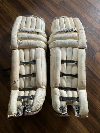 Vintage Cooper Dura Soft Gp59 Xl 34 " Goalie Pads Made In Canada White