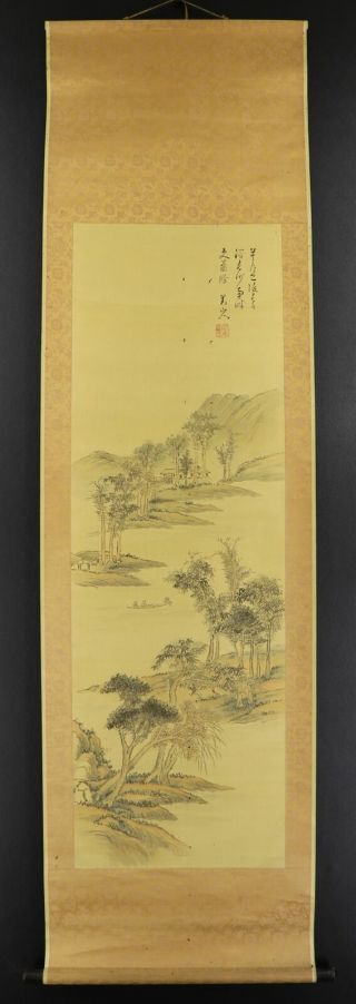 Japanese Hanging Scroll Art Painting Sansui Landscape Hine Taizan E4138