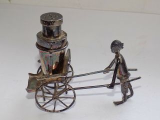 Antique Chinese Export Silver Rickshaw Figure Pepper Condiment Pot 34.  6 Gm