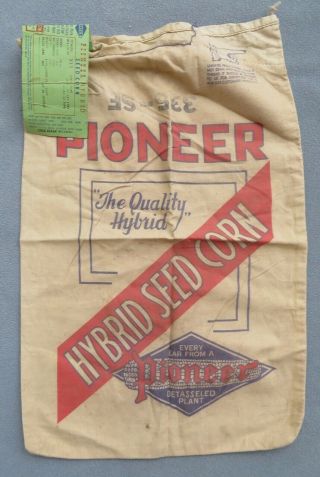 Rare Vintage Pioneer Hi - Bred Seeds Corn Cloth Sack Hybrid 335,  1949 Paper Label