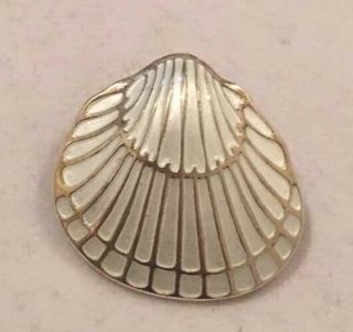 Vintage David Andersen Sterling White Enamel Ocean Theme Clam Shell Pin 8.  1g