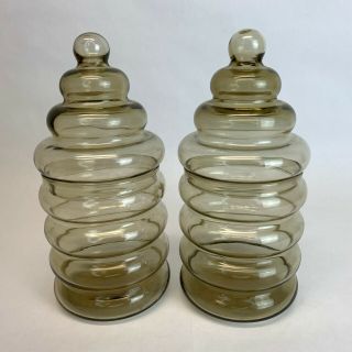 Vintage 2 Holmegaard Jacob Bang Primula Ribbed Glass Canister Apothecary Jars 8 "