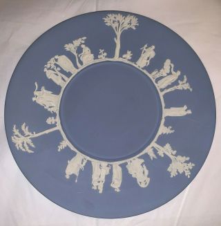 Vintage Wedgwood Jasperware Plate Grecian Design White On Blue 9.  25”