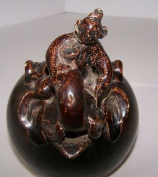 Unusual Rare Early Chinese Figural Brown Glaze Bowl