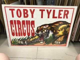 Vintage Toby Tyler Circus Poster 28 " X 42 " Growling Tiger In The Jungle Setting