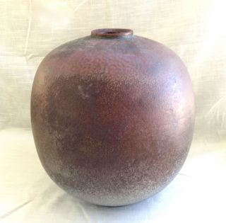 Large Vintage Round Raku Fired Pottery Pot/vase - Signed - Studio Art
