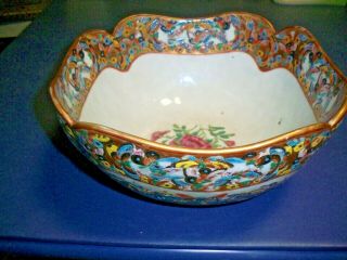 Vintage Chinese Large Bowl Thousand Butterflies Rose Gold Hand Painted 9 3/8 "