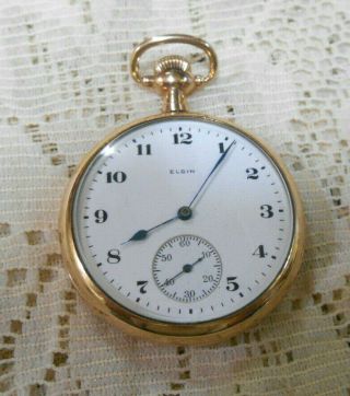 10 Vintage Elgin Open Face Pocket Watch 15 Jewels 16s Gold Filled Running