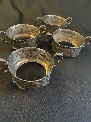 Set Of Four Vintage Sterling Silver Cup/votive Holders Fiddlers,  Dancers,  Birds
