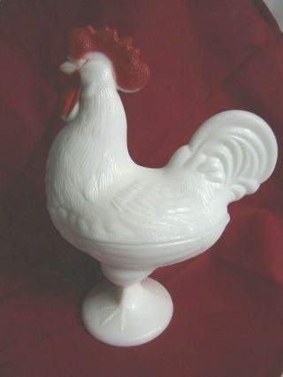 Westmoreland Standing Large Milk Glass Covered Chicken Rooster