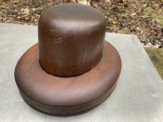 Antique Vintage Millinery 2 Piece Wooden Hat Block Form Mold Head Shop Mannequin