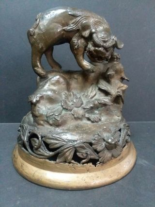 Antique Chinese Bronze Foo Dog Lion Incense Burner Censer Statue Lid Only