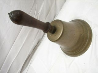 Early Brass/bronze School Teacher Hand Bell Desk Vintage Town Crier Wood Handle