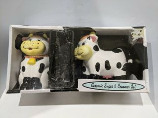 Vintage Ceramic Cow Sugar And Creamer Set By Houston Harvest Country Kitchen