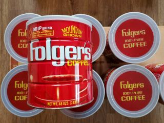 Attic Find Vintage Folger’s Coffee Tin Can,  3 Lbs,  7 " Drip Grind Case Of 8